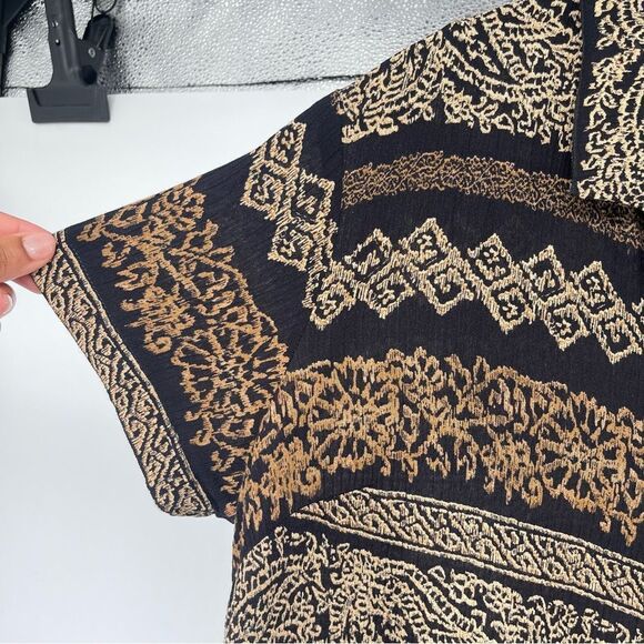 Norton McNaughton Petite Women’s Black Brown Mixed Print Short Sleeve Top Large - Picture 7 of 11